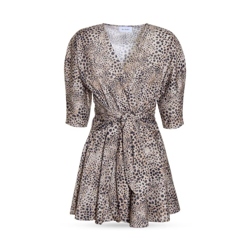 ART DEALER Womens Beige 3/4 Sleeve Surplice Neckline Short Evening Wrap Dress S